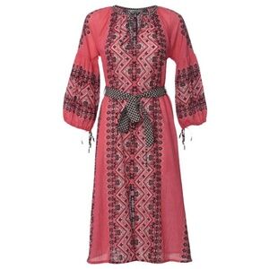 NWOT | D'ASCOLI Women's S Pink Handwoven Cotton Natasha Midi Dress Bobo-chic